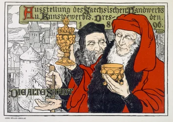 Cartel publicitario de la Exposición de Artes y Oficios en Dresde, Alemania, en la Ciudad Vieja, 1896